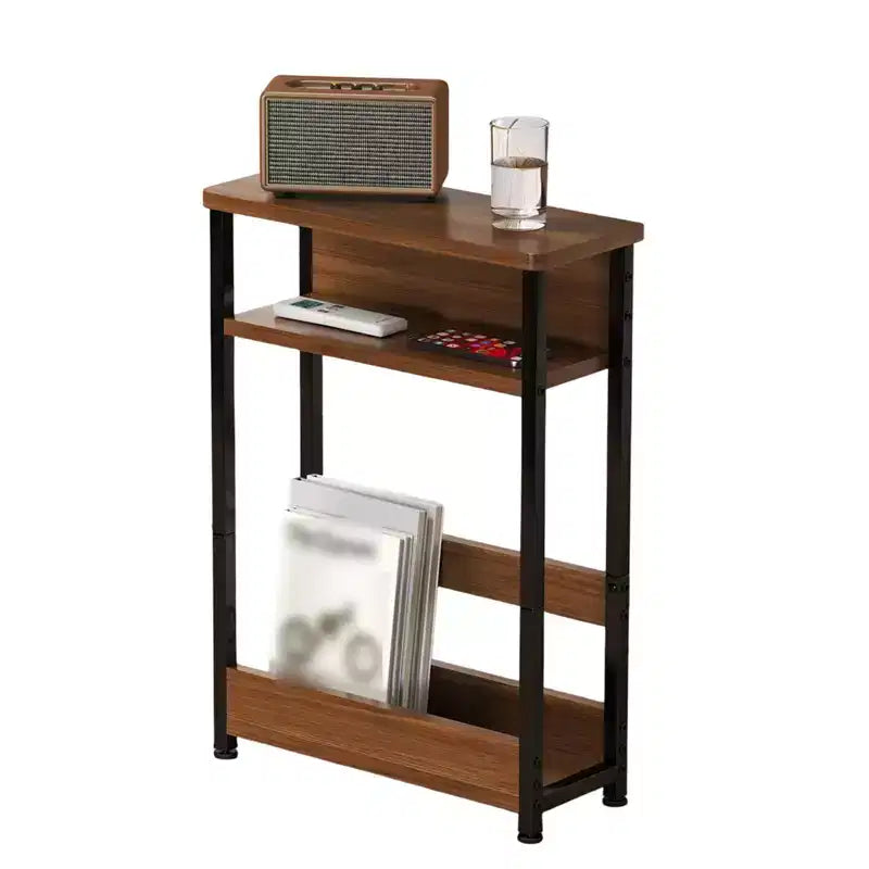 Table d'appoint de canapé moderne, table de bout étroite à 3 niveaux en bois, table de chevet de chambre mince, table de chevet d'appoint pour petit espace salon chambre