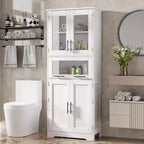 Armoire haute de salle de bain avec portes et étagères réglables, 5 compartiments, convient pour le salon, la cuisine ou la salle à manger.