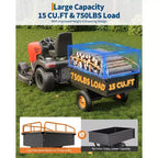 Remorque Lourd de VTT Benne Basculante en Acier, 340 kg (750 livres) 0,42 m³ (15 pieds cubes), Utilitaire de Jardin avec Côtés Amovibles pour Tracteur Tondeuse Autoportée