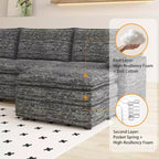 Canapé modulaire 108 XL, sectionnel moderne à assise profonde en chenille en forme de L pour 4 avec pouf amovible, canapé modulable polyvalent pour salon