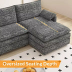 Canapé modulaire 108 XL, sectionnel moderne à assise profonde en chenille en forme de L pour 4 avec pouf amovible, canapé modulable polyvalent pour salon