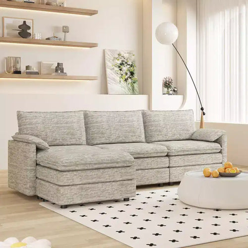 108 XL Modular Sectional Sofa, Deep Seat Modern Chenille L-Shaped Cloud Couch for 4 with Movable Ottoman, Versatile Sectional for Living Room