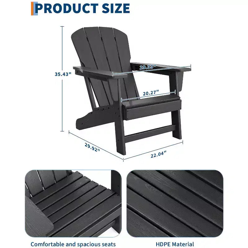 Chaise Adirondack COZONY, Chaise d'extérieur en PEHD avec capacité de charge élevée, Chaise de patio résistante aux intempéries pour pelouse et jardin