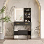 Coiffeuse avec miroir lumineux, coiffeuse de maquillage avec prise de courant 3 couleurs d'éclairage luminosité réglable coiffeuse pour femmes