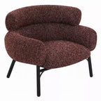 Fauteuil Royal Hampton, dossier incurvé, tissu tweed rouge marron, pieds en métal noir