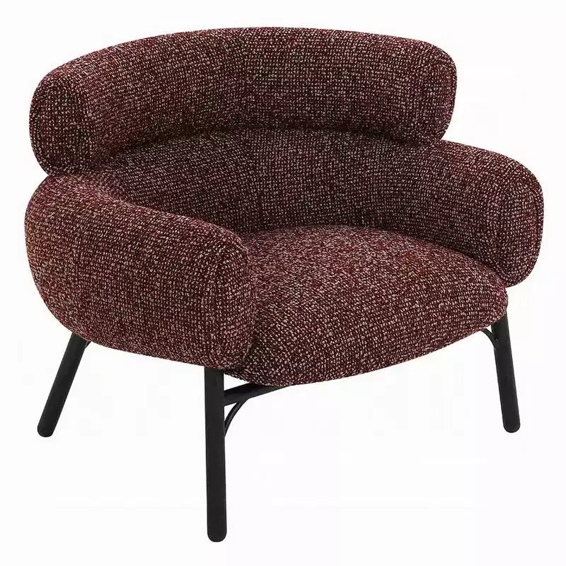 Fauteuil Royal Hampton, dossier incurvé, tissu tweed rouge marron, pieds en métal noir