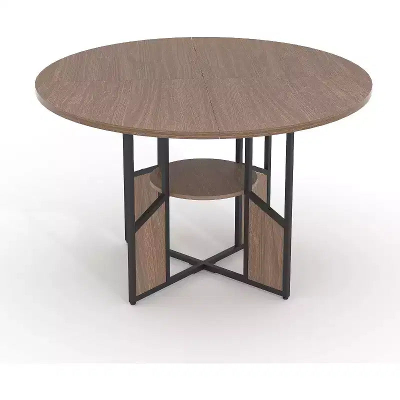 Table de salle à manger ronde en bois de 59 pouces pour 4 à 6 personnes, avec base et pieds réglables. Style ferme, peu encombrante, adaptée au salon.