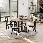 Table de salle à manger ronde en bois de 59 pouces pour 4 à 6 personnes, avec base et pieds réglables. Style ferme, peu encombrante, adaptée au salon.