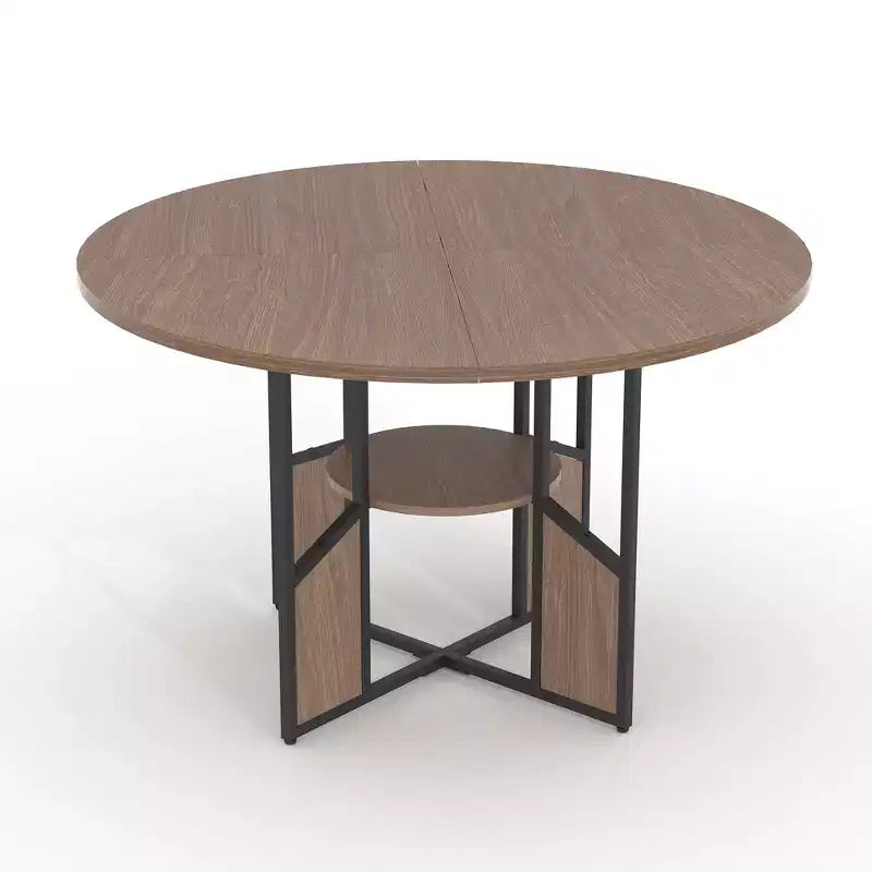 Table de salle à manger ronde en bois de 59 pouces pour 4 à 6 personnes, avec base et pieds réglables. Style ferme, peu encombrante, adaptée au salon.