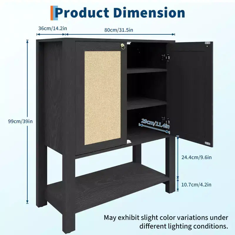 Meuble à chaussures en rotin pour entrée, armoire de rangement autoportante en bois à 5 niveaux de style rustique avec étagères réglables pour couloir et salon