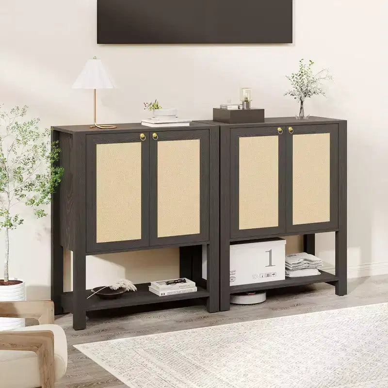 Meuble à chaussures en rotin pour entrée, armoire de rangement autoportante en bois à 5 niveaux de style rustique avec étagères réglables pour couloir et salon