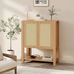 Meuble à chaussures en rotin pour entrée, armoire de rangement autoportante en bois à 5 niveaux de style rustique avec étagères réglables pour couloir et salon