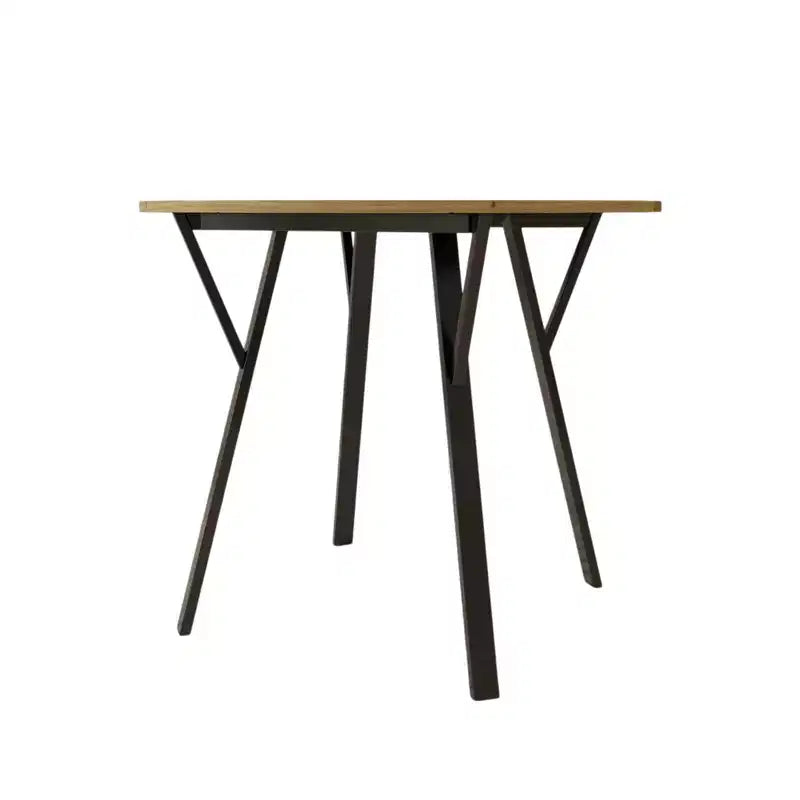 Table à manger ronde Homy Casa 35.4, plateau aspect bois, pieds en métal noir, 2 à 4 places