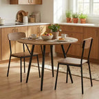Table à manger ronde Homy Casa 35.4, plateau aspect bois, pieds en métal noir, 2 à 4 places