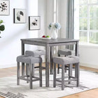 Ensemble table de bar et 4 tabourets de bar style ferme Okak 5 pièces pour cuisine, salle à manger, ensemble dînette vintage avec cadre en bois massif