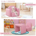 Canapé convertible et ensemble table et chaises multifonctionnels 2-en-1 Whisen pour enfants, cadeau pour garçons et filles de 3 ans - Rose