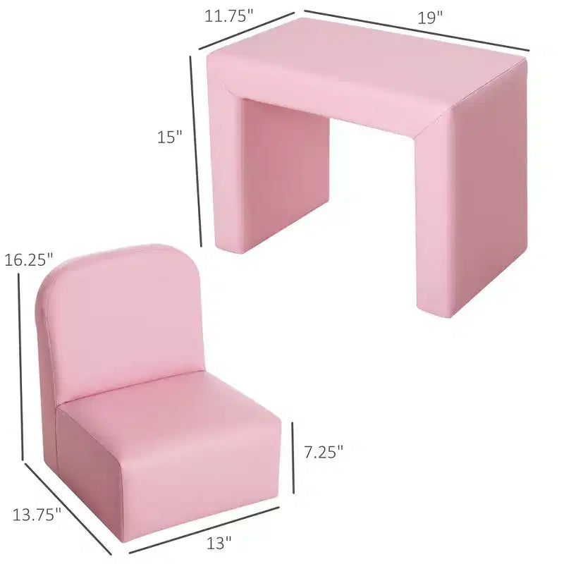 Canapé convertible et ensemble table et chaises multifonctionnels 2-en-1 Whisen pour enfants, cadeau pour garçons et filles de 3 ans - Rose