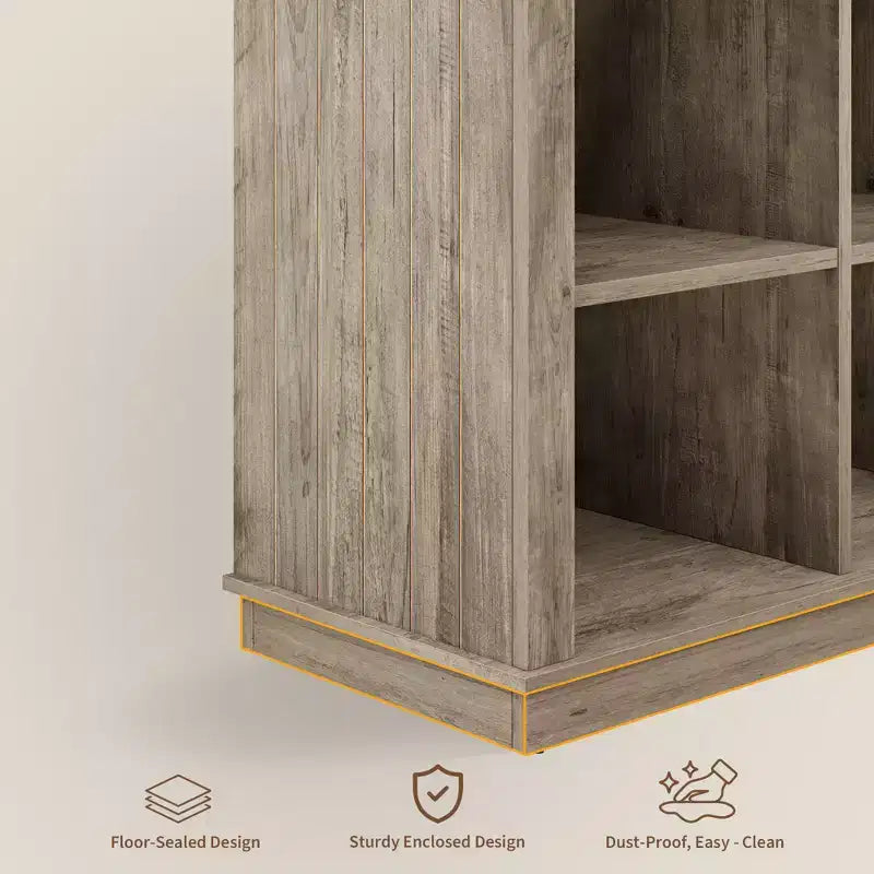 Étagère à 8 niveaux, longue étagère de rangement horizontale en bois, adaptée aux salons, aux entrées ou aux bureaux, robuste et durable.