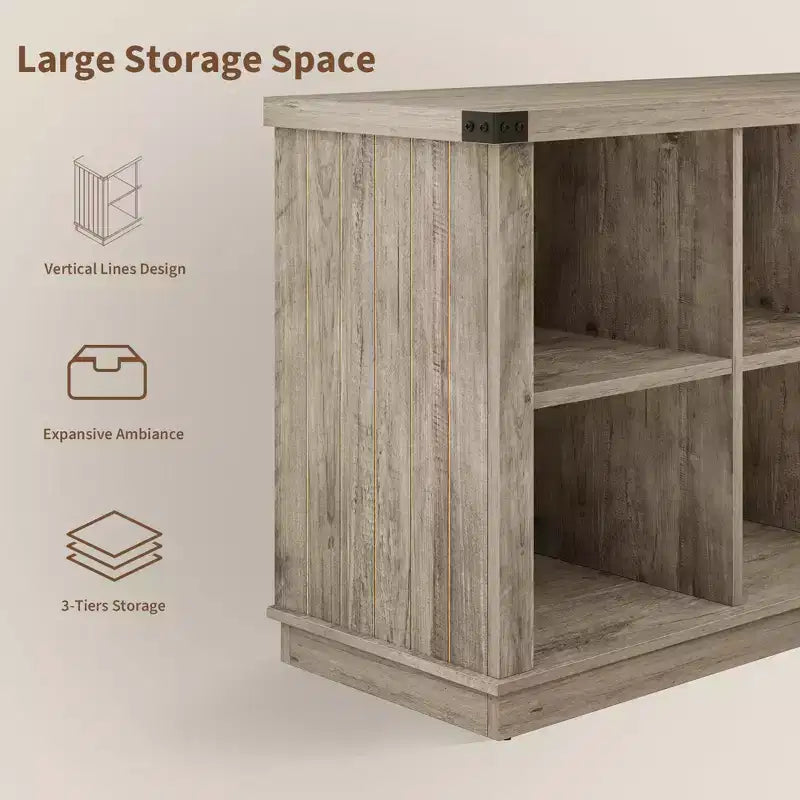 Étagère à 8 niveaux, longue étagère de rangement horizontale en bois, adaptée aux salons, aux entrées ou aux bureaux, robuste et durable.