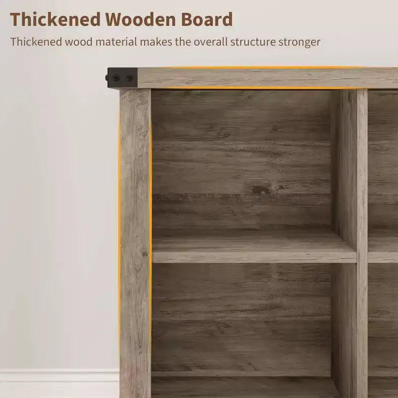 Étagère à 8 niveaux, longue étagère de rangement horizontale en bois, adaptée aux salons, aux entrées ou aux bureaux, robuste et durable.