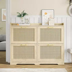 Rattan Shoe Storage Cabinet with 4 Flip Drawers, Hidden Shoe Storage Organizer Cabinet