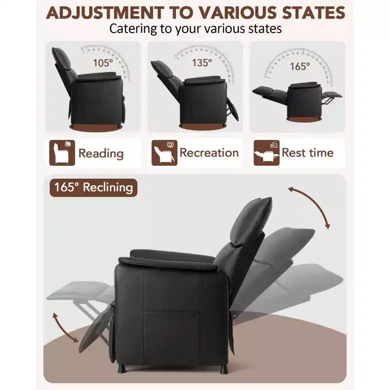 Canapé simple, fauteuil inclinable avec fonction mémoire, cuir PU, siège de cinéma maison, adapté au salon et au bureau.
