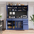 Whisen 63''W Freestanding Buffet & Large Coffee Bar Storage Cabinet with Hutch, 6 Drawers, 5 Cabinets - Blue