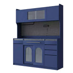 Buffet autoportant et grand meuble de rangement pour bar à café Whisen 63''L avec surmeuble, 6 tiroirs, 5 armoires - Bleu