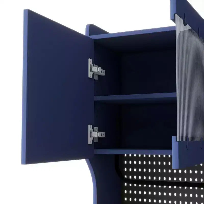 Buffet autoportant et grand meuble de rangement pour bar à café Whisen 63''L avec surmeuble, 6 tiroirs, 5 armoires - Bleu