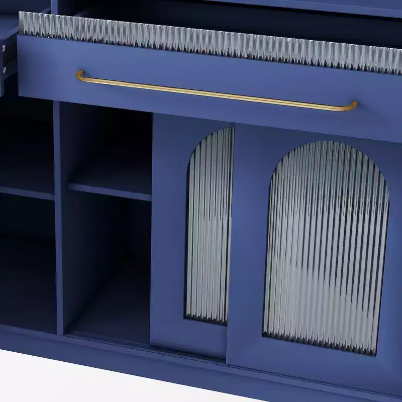 Buffet autoportant et grand meuble de rangement pour bar à café Whisen 63''L avec surmeuble, 6 tiroirs, 5 armoires - Bleu