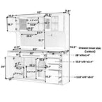 Buffet autoportant et grand meuble de rangement pour bar à café Whisen 63''L avec surmeuble, 6 tiroirs, 5 armoires - Bleu