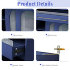 Buffet autoportant et grand meuble de rangement pour bar à café Whisen 63''L avec surmeuble, 6 tiroirs, 5 armoires - Bleu