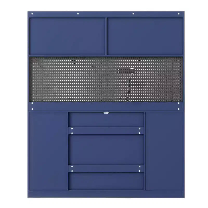 Buffet autoportant et grand meuble de rangement pour bar à café Whisen 63''L avec surmeuble, 6 tiroirs, 5 armoires - Bleu