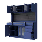 Buffet autoportant et grand meuble de rangement pour bar à café Whisen 63''L avec surmeuble, 6 tiroirs, 5 armoires - Bleu