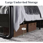 Lit King Size en métal avec tête et pied de lit incurvés en bois, cadre de lit plateforme robuste, rangement sous le lit, montage facile, noir
