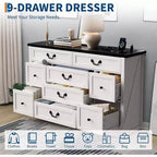 Commode de ferme 9 tiroirs avec station de recharge et poignée en métal, meuble TV en bois avec commodes