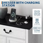 Commode de ferme 9 tiroirs avec station de recharge et poignée en métal, meuble TV en bois avec commodes