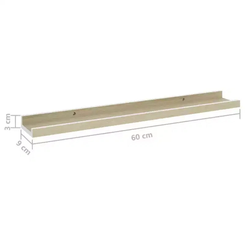 Lot de 2 étagères murales MDF blanc et chêne sonoma 60 cm de long