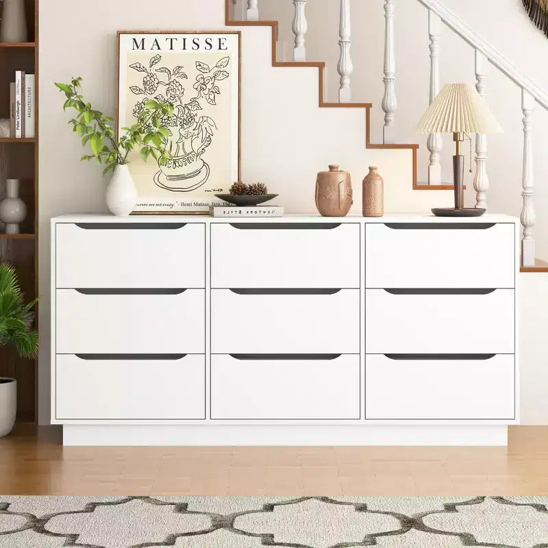 GDFStudio Theo 63 Modern Wooden Storage Dresser with 9 Drawers