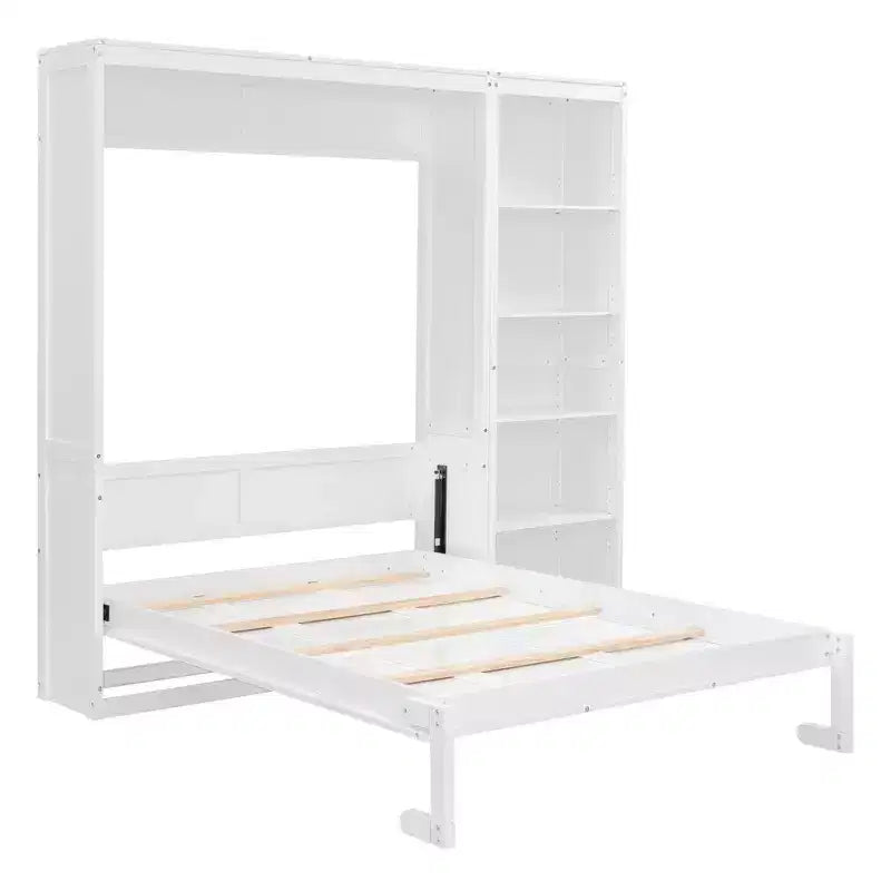 Lit mural escamotable double/grand lit avec étagères, armoire de lit escamotable peu encombrante pour chambre d'amis ou bureau à domicile