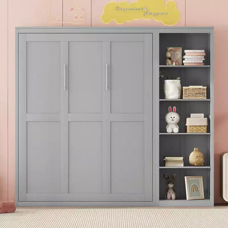 Lit mural escamotable double/grand lit avec étagères, armoire de lit escamotable peu encombrante pour chambre d'amis ou bureau à domicile