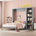 Full/Queen Murphy Bed Wall Bed with Shelves, Space-Saving Murphy Bed Cabinet for Guest Room Home Office