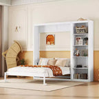Lit mural escamotable double/grand lit avec étagères, armoire de lit escamotable peu encombrante pour chambre d'amis ou bureau à domicile