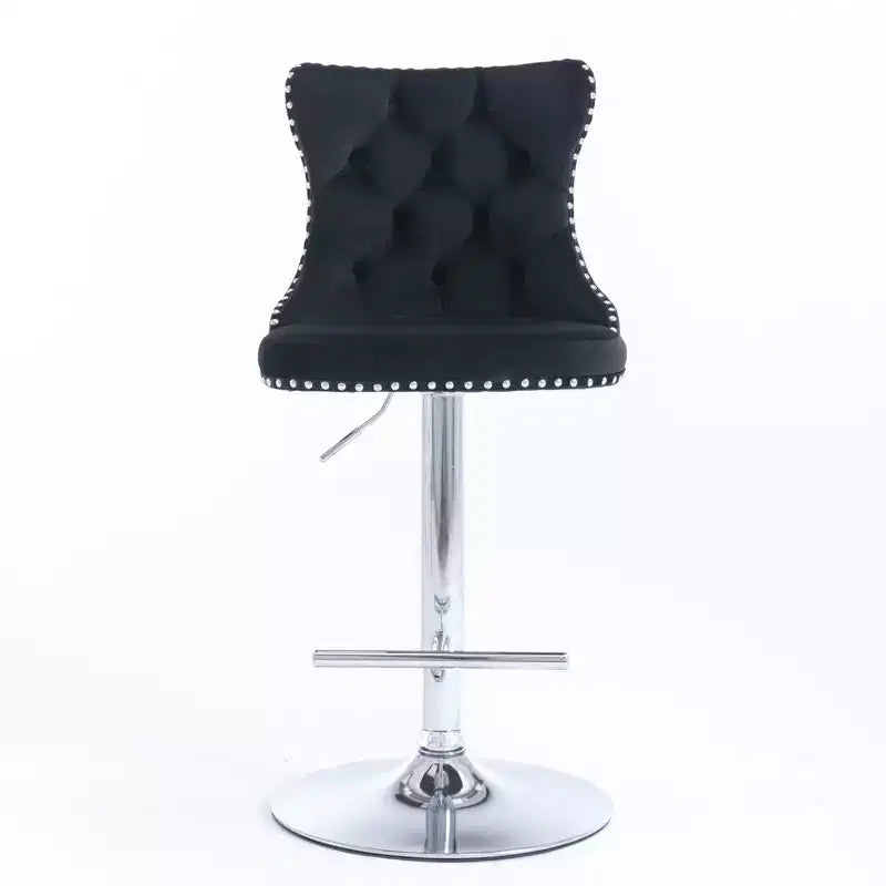 Tabourets de bar Okak pivotants en velours, hauteur comptoir, lot de 2, tabourets de bar pivotants à 360° avec dossier capitonné et cadre argent mat