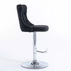 Tabourets de bar Okak pivotants en velours, hauteur comptoir, lot de 2, tabourets de bar pivotants à 360° avec dossier capitonné et cadre argent mat