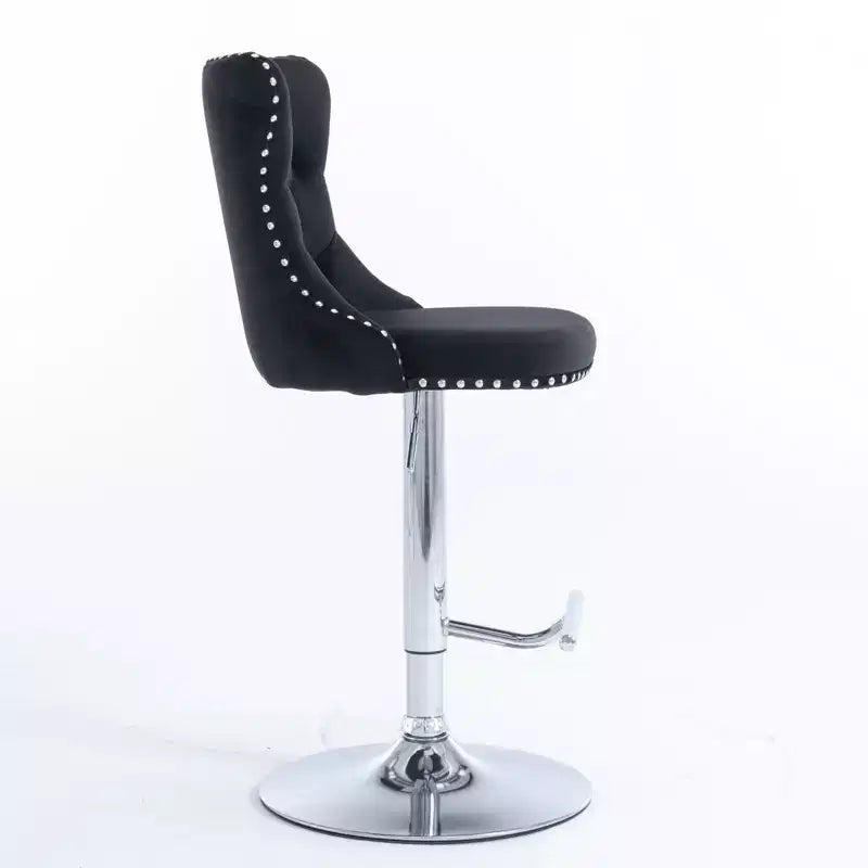 Tabourets de bar Okak pivotants en velours, hauteur comptoir, lot de 2, tabourets de bar pivotants à 360° avec dossier capitonné et cadre argent mat