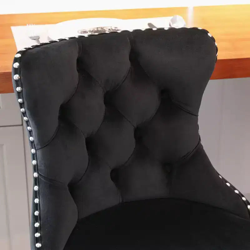 Tabourets de bar Okak pivotants en velours, hauteur comptoir, lot de 2, tabourets de bar pivotants à 360° avec dossier capitonné et cadre argent mat