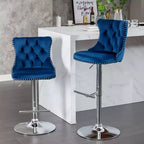 Tabourets de bar Okak pivotants en velours, hauteur comptoir, lot de 2, tabourets de bar pivotants à 360° avec dossier capitonné et cadre argent mat