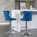 Tabourets de bar Okak pivotants en velours, hauteur comptoir, lot de 2, tabourets de bar pivotants à 360° avec dossier capitonné et cadre argent mat