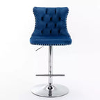 Tabourets de bar Okak pivotants en velours, hauteur comptoir, lot de 2, tabourets de bar pivotants à 360° avec dossier capitonné et cadre argent mat